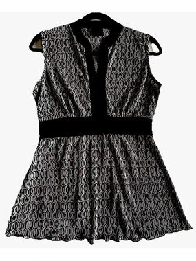 J.T.B. Y2K Top Womens M Babydoll Geometric Empire Tie Waist Ribbed Button Detail